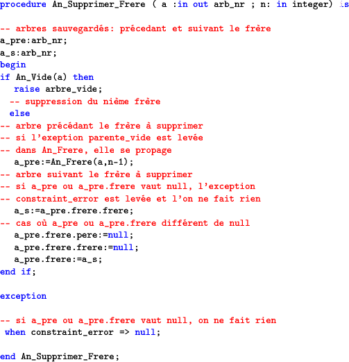 \begin{lstlisting}[language=ada]
procedure An_Supprimer_Frere ( a :in out arb_nr...
...rien
when constraint_error => null;end An_Supprimer_Frere;\end{lstlisting}