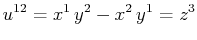 $\displaystyle u^{12}=x^{1}\,y^{2}-x^{2}\,y^{1}=z^{3}$