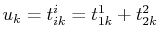 $ u_{k}=t^{i}_{ik}=t^{1}_{1k}+t^{2}_{2k}$