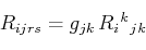 \begin{displaymath}\begin{array}[b]{lcl} R_{ijrs}=g_{jk}\,\textrm{$R_{i}$$^{}_{}$$^{k}$$_{}$$_{j}$$_{k}$} \end{array}\end{displaymath}