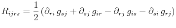 $\displaystyle R_{ijrs}=\dfrac{1}{2}\,(\partial_{ri}\,g_{sj}+\partial_{sj}\,g_{ir}-\partial_{rj}\,g_{is}-\partial_{si}\,g_{rj})$