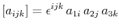 $\displaystyle [a_{ijk}]=\epsilon^{ijk}\,a_{1i}\,a_{2j}\,a_{3k}$