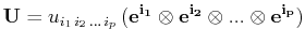 $\displaystyle \mathbf{U}=u_{i_{1}\,i_{2}\,...\,i_{p}}\,(\mathbf{e^{i_{1}}}\otimes\mathbf{e^{i_{2}}}\otimes...\otimes\mathbf{e^{i_{p}}})$